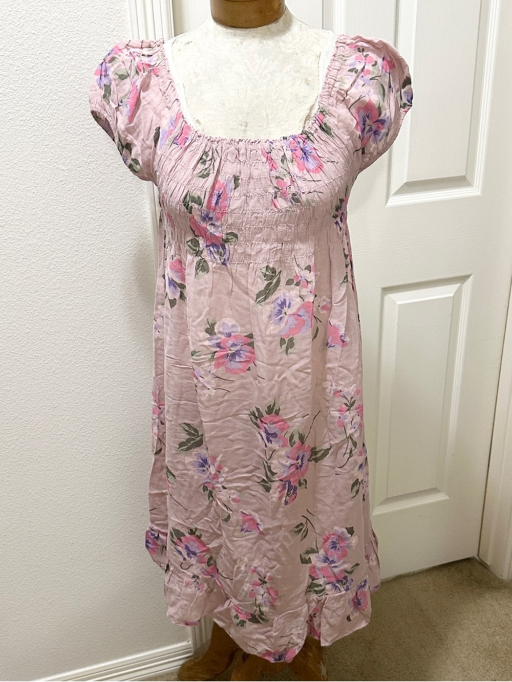 Montan Paris S/S Lightweight Cotton Pink Floral Midi Summer Dress - L
